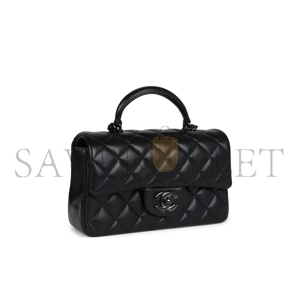 Ch*el master mini rectangular top handle flap bag so black lambskin as2431 (20*13*6cm)